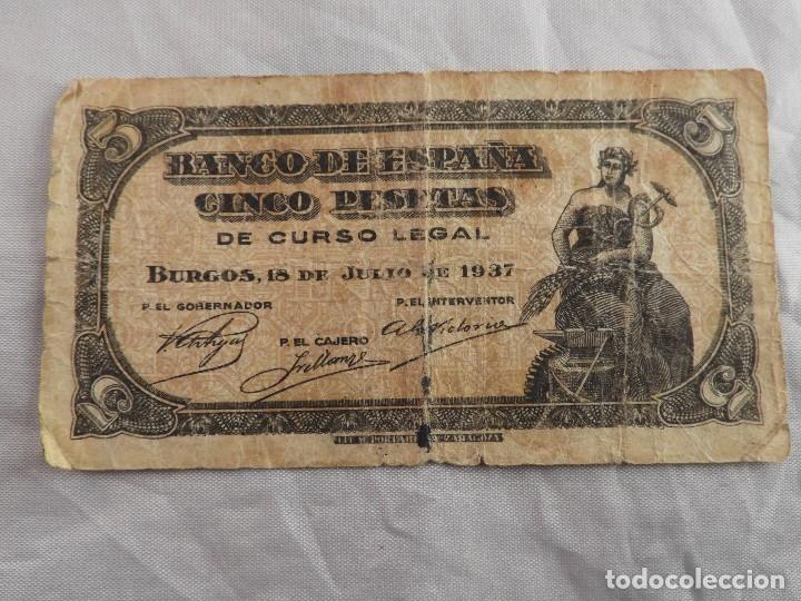 Monedas República: BILLETE CINCO PESETAS BURGOS 18 JULIO 1937 SERIE A - Foto 1 - 118968539