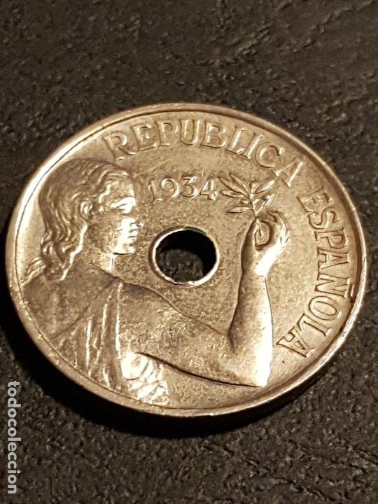 Monedas Rep&uacute;blica: 25 c&eacute;ntimos. 1934. Madrid. - Foto 3