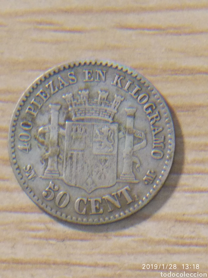 Monedas Rep&uacute;blica: 50 centimos 1869 gobierno provisional - Foto 2