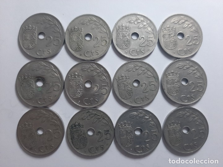 Monedas República: LOTE 12 MONEDAS 25CENTIMOS AÑO TRIUNFAL 1937 - Foto 1 - 182276916