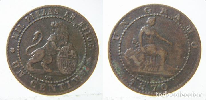 Monedas Rep&uacute;blica: MONEDA DE GOBIERNO PROVISIONAL 1 CENTIMO 1870 - Foto 1