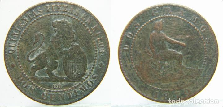 Monedas Rep&uacute;blica: MONEDA DE GOBIERNO PROVISIONAL 2 CENTIMOS 1870 - Foto 1