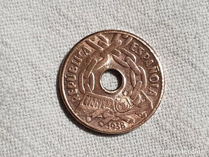 Monedas Rep&uacute;blica: 25 c&eacute;ntimos 1938 - cobre - EBC+/EF+ - Foto 2
