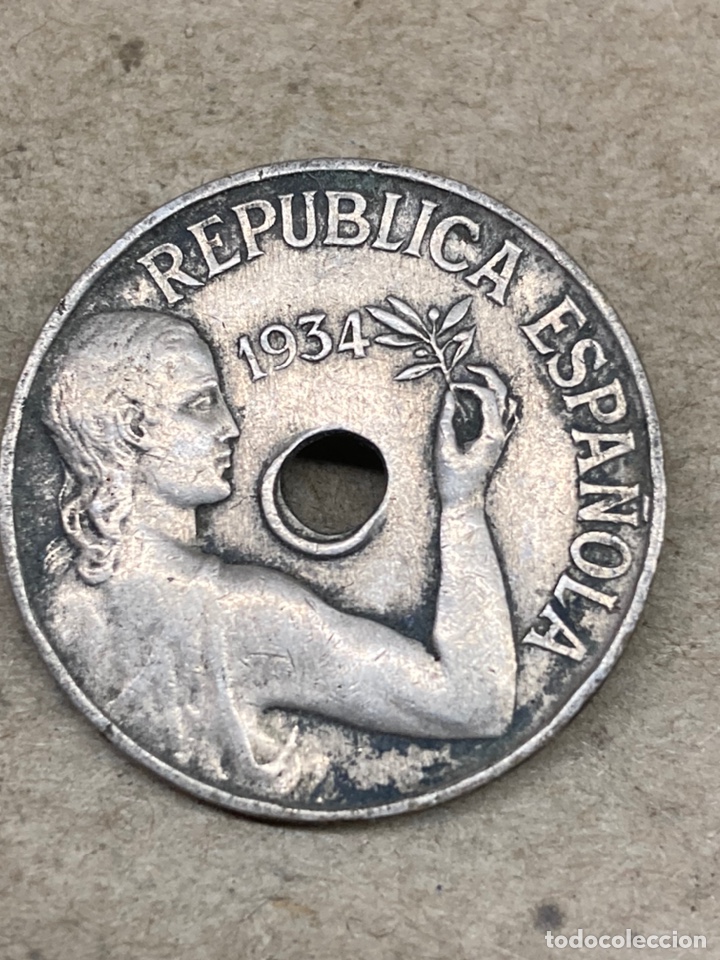 Monedas Rep&uacute;blica: Moneda de veinticinco c&eacute;ntimos 1934 - Foto 2