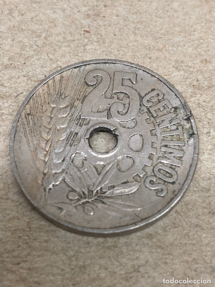 Monedas Rep&uacute;blica: Moneda de veinticinco c&eacute;ntimos 1934 - Foto 2
