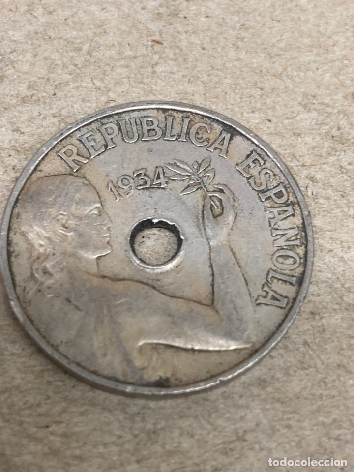 Monedas Rep&uacute;blica: Moneda de veinticinco c&eacute;ntimos 1934 - Foto 1