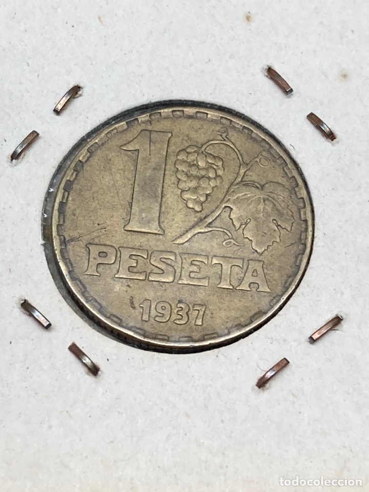Monedas Rep&uacute;blica: Moneda de 1 peseta 1937 - Foto 2