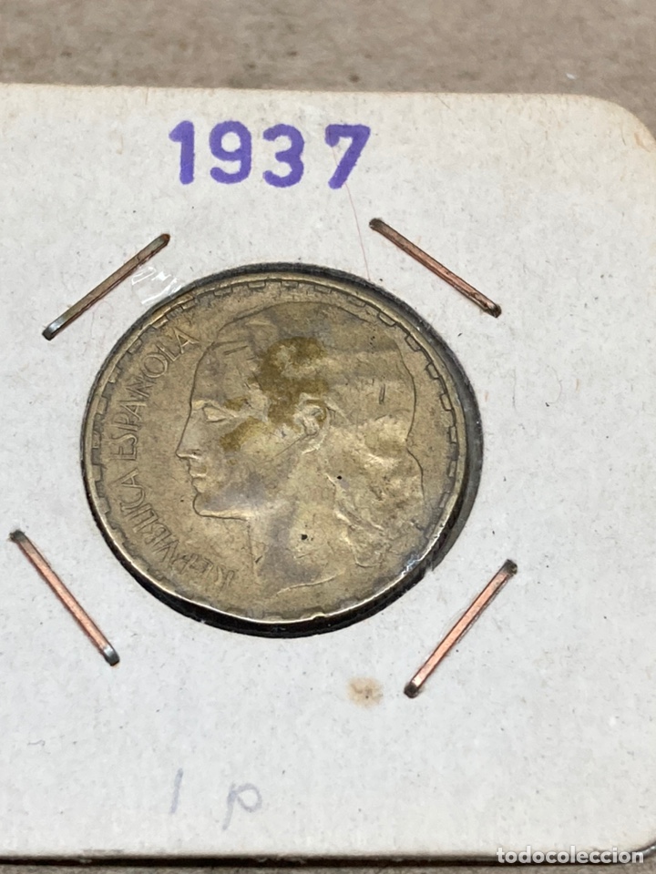 Monedas Rep&uacute;blica: Moneda de 1 peseta 1937 - Foto 1
