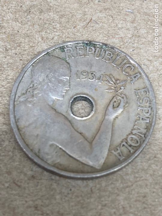 Monedas Rep&uacute;blica: Moneda de 25 c&eacute;ntimos 1934 - Foto 2