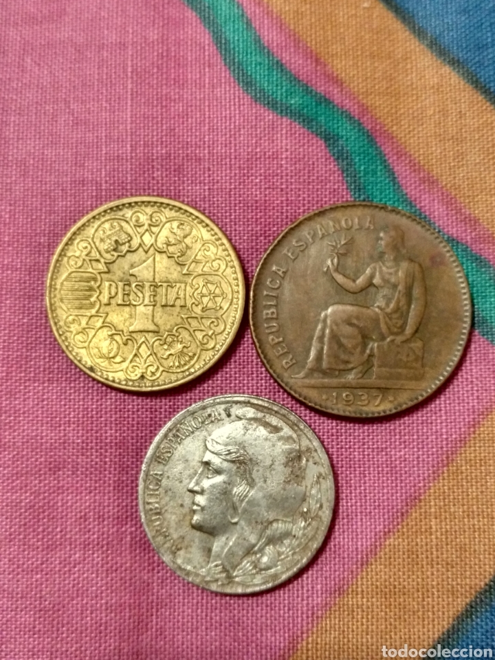 Monedas República: X- DOS 50 CÉNTIMOS II REPUBLICA 1937 Y PESETA 1944 FRANCO