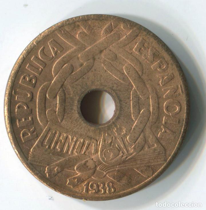 Monedas Rep&uacute;blica: Espa&ntilde;a, Rep&uacute;blica. 25 c&eacute;ntimos de 1938 - Foto 2