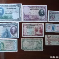 Monedas República: CONJUNTO DE 9 BILLETES SEGUNDA REPUBLICA ESPAÑOLA 1937 UNO DE ELLOS FACSIMIL