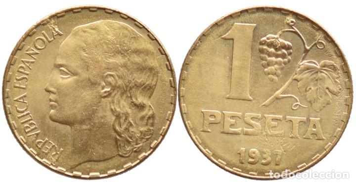 Monedas Rep&uacute;blica: 1 PESETA 1937 - Foto 1