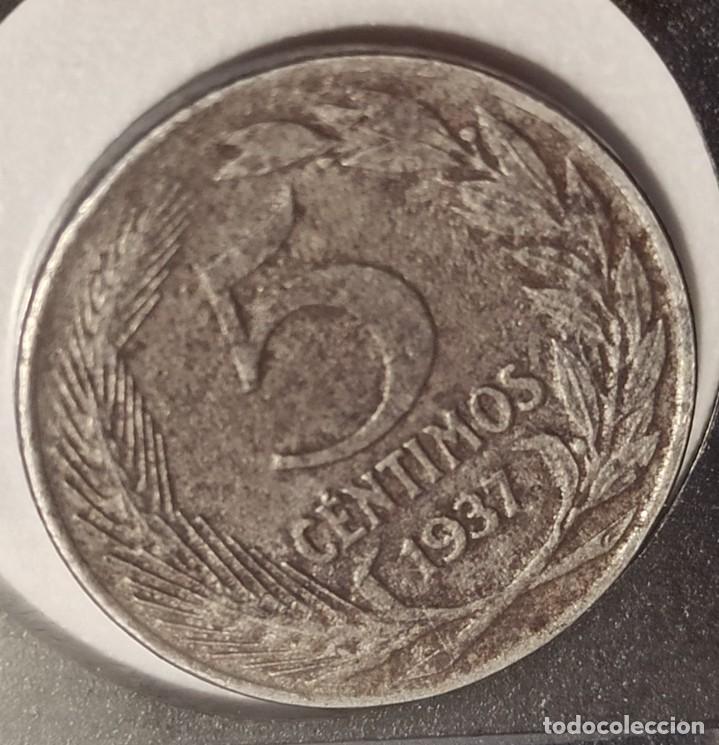 Monedas Rep&uacute;blica: 5 c&eacute;ntimos 1937 exceso metal - Foto 2