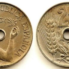 Monedas República: SPAIN-II REPUBLICA. 25 CENTIMOS. 1934. MADRID. SC/UNC. NIQUEL 7 G. PERFECTA