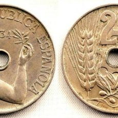 Monedas República: SPAIN-II REPUBLICA. 25 CENTIMOS. 1934. MADRID. EBC/XF. NIQUEL 7 G. ESCASA ASI