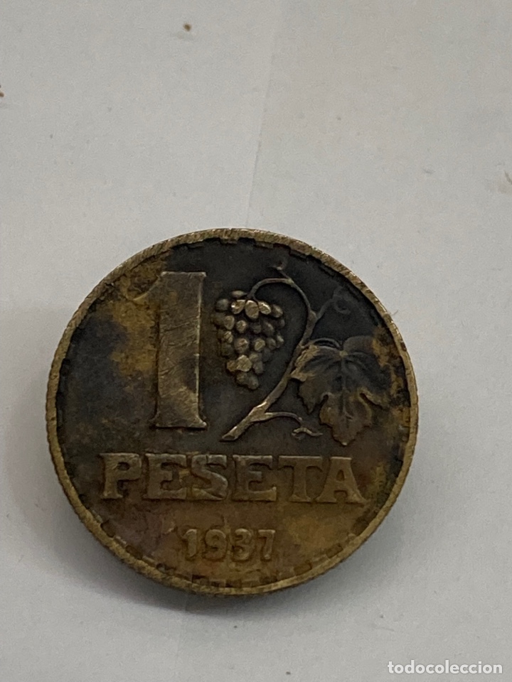 Monedas Rep&uacute;blica: Moneda 1 peseta 1937 - Foto 2