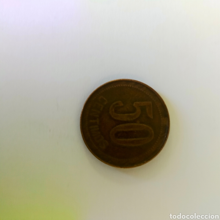 Monedas Rep&uacute;blica: 50 c&eacute;ntimos 1937 Rep&uacute;blica espa&ntilde;ola. Error - Foto 3
