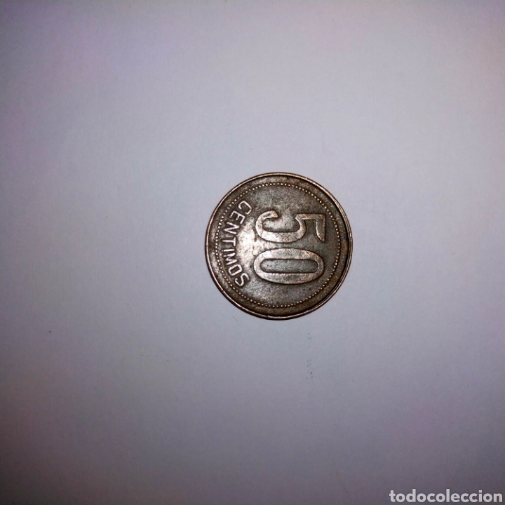 Monedas Rep&uacute;blica: 50 c&eacute;ntimos 1937 Rep&uacute;blica espa&ntilde;ola. Error - Foto 1