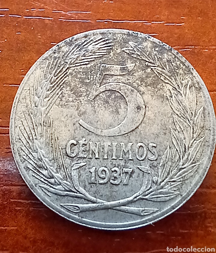 Monedas Rep&uacute;blica: Moneda de 5 c&eacute;ntimos. Rep&uacute;blica Espa&ntilde;ola - Foto 2