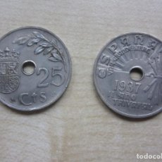 Monedas República: DOS MONEDAS DE 25 CÉNTIMOS DE LA GUERRA CIVIL BURGOS FECHADAS EN 1937. Lote 319458328