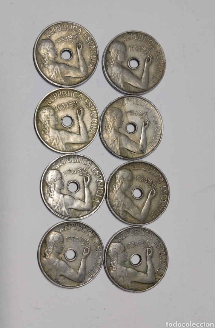 Monedas Rep&uacute;blica: Lote 8 MONEDAS DE 25 C&Eacute;NTIMOS DE 1934 - Foto 1