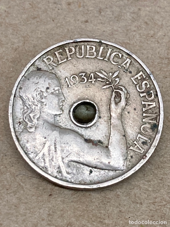 Monedas Rep&uacute;blica: Moneda 25 c&eacute;ntimos 1934 - Foto 1