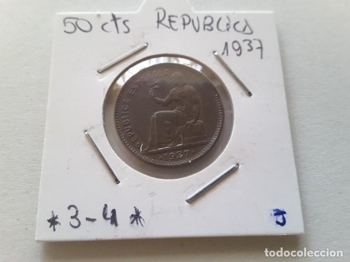 Monedas Rep&uacute;blica: Moneda 50 c&eacute;ntimos 1937 - Foto 1
