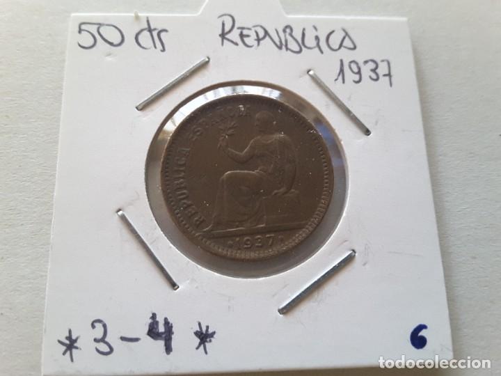 Monedas Rep&uacute;blica: Moneda 50 c&eacute;ntimos 1937 - Foto 1