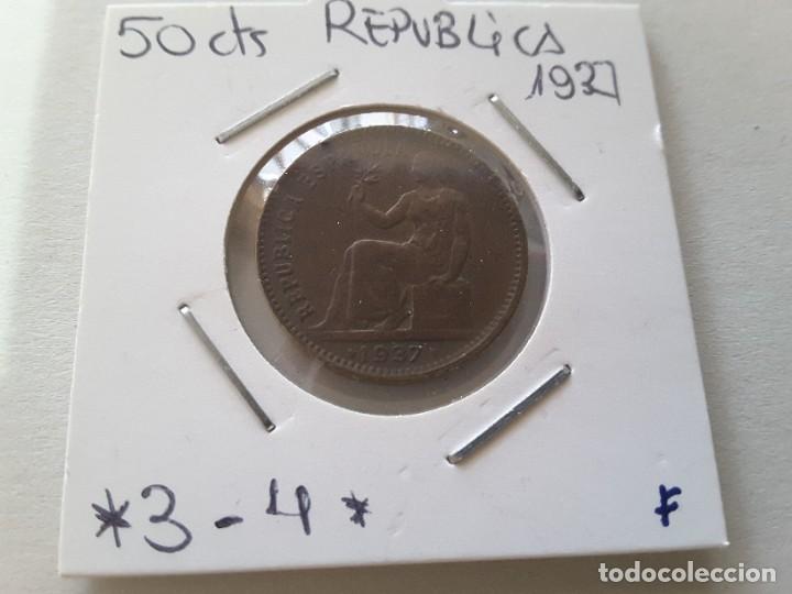 Monedas Rep&uacute;blica: Moneda 50 c&eacute;ntimos 1937 - Foto 1