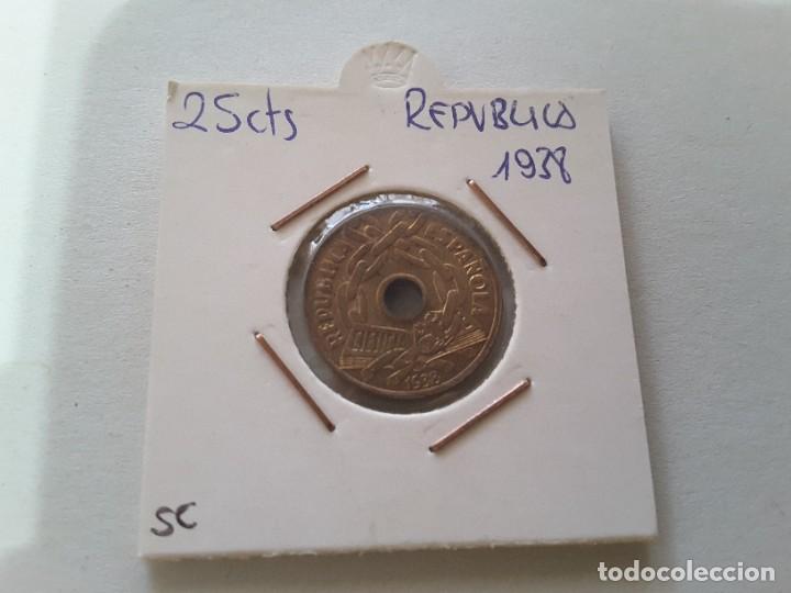 Monedas Rep&uacute;blica: Moneda 25 c&eacute;ntimos 1938 - Foto 1