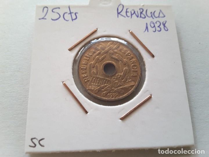 Monedas Rep&uacute;blica: Moneda 25 c&eacute;ntimos 1938 - Foto 1