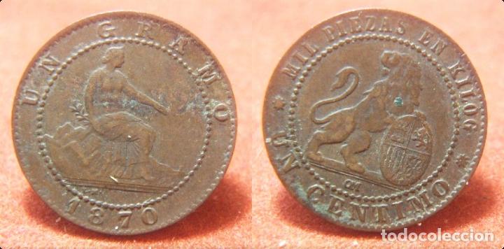 Monedas Rep&uacute;blica: MONEDA DE GOBIERNO PROVISIONAL 1 CENTIMO 1870 - Foto 1