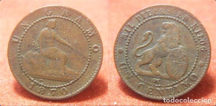 Monedas Rep&uacute;blica: MONEDA DE GOBIERNO PROVISIONAL 1 CENTIMO 1870 - Foto 1