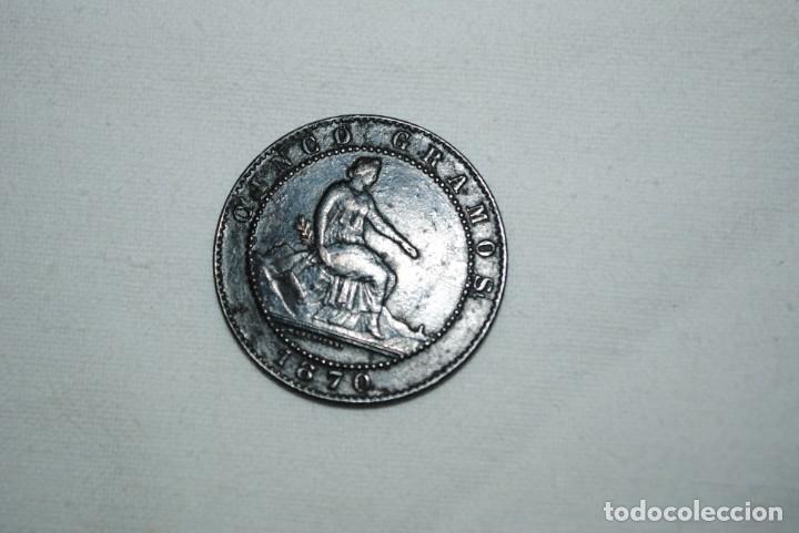 Monedas Rep&uacute;blica: CINCO CENTIMOS 1870 , I &ordf; REPUBLICA . - Foto 2