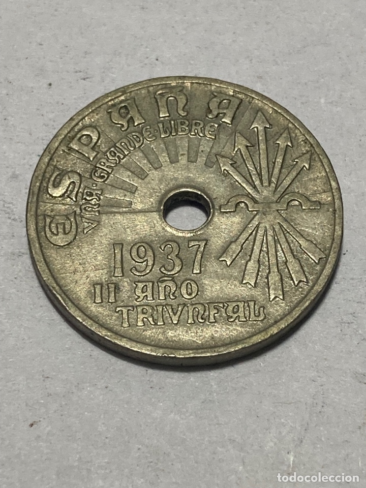 Monedas Rep&uacute;blica: Moneda 1937 25 centimos II a&ntilde;o - Foto 1