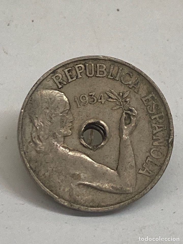 Monedas Rep&uacute;blica: Moneda 25 c&eacute;ntimos 1934 - Foto 2