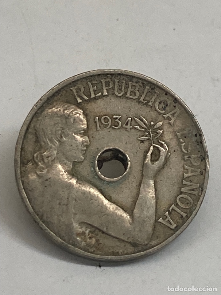 Monedas Rep&uacute;blica: Moneda 25 c&eacute;ntimos 1934 - Foto 2