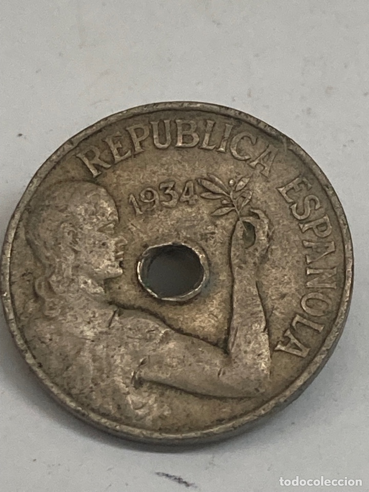 Monedas Rep&uacute;blica: Moneda de 25 c&eacute;ntimos 1934 - Foto 2