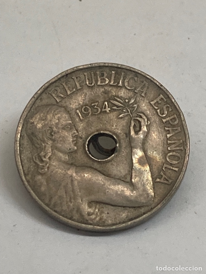 Monedas Rep&uacute;blica: Moneda de 25 c&eacute;ntimos 1934 - Foto 2
