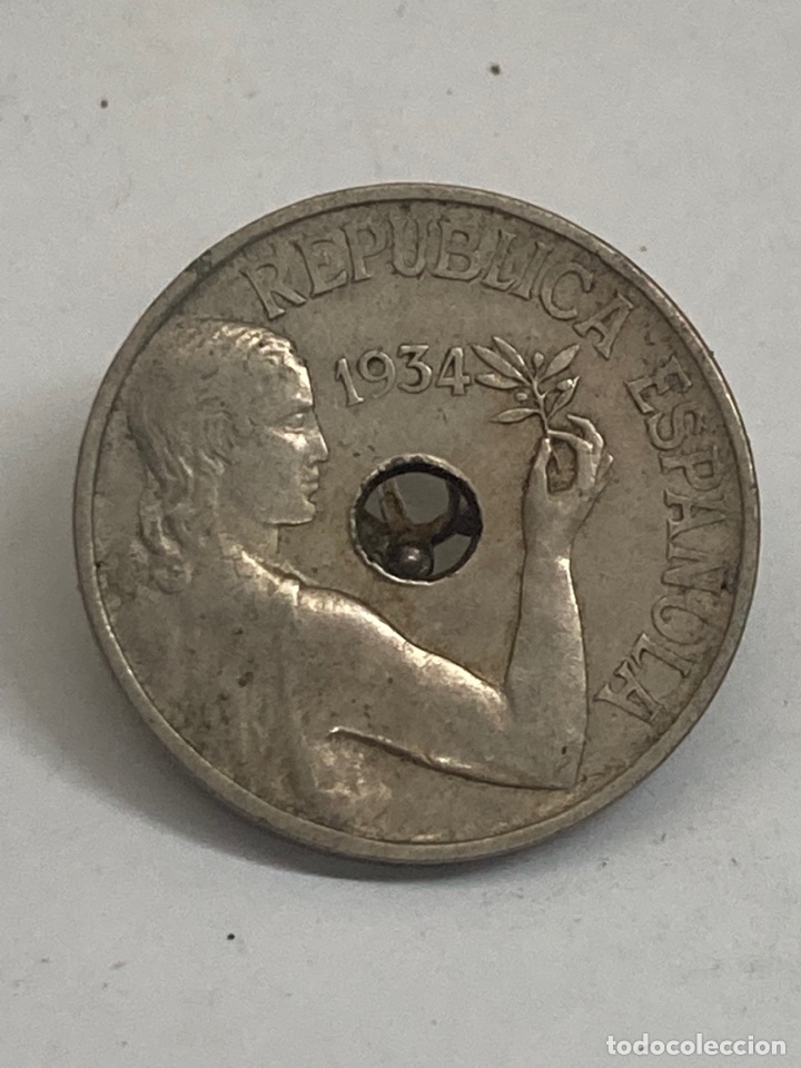 Monedas Rep&uacute;blica: Moneda de 25 c&eacute;ntimos 1934 - Foto 2