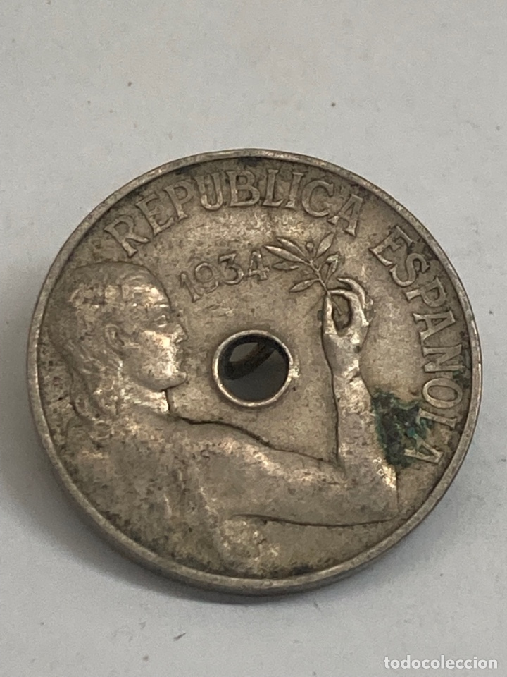 Monedas Rep&uacute;blica: Moneda de c&eacute;ntimos 1934 - Foto 2