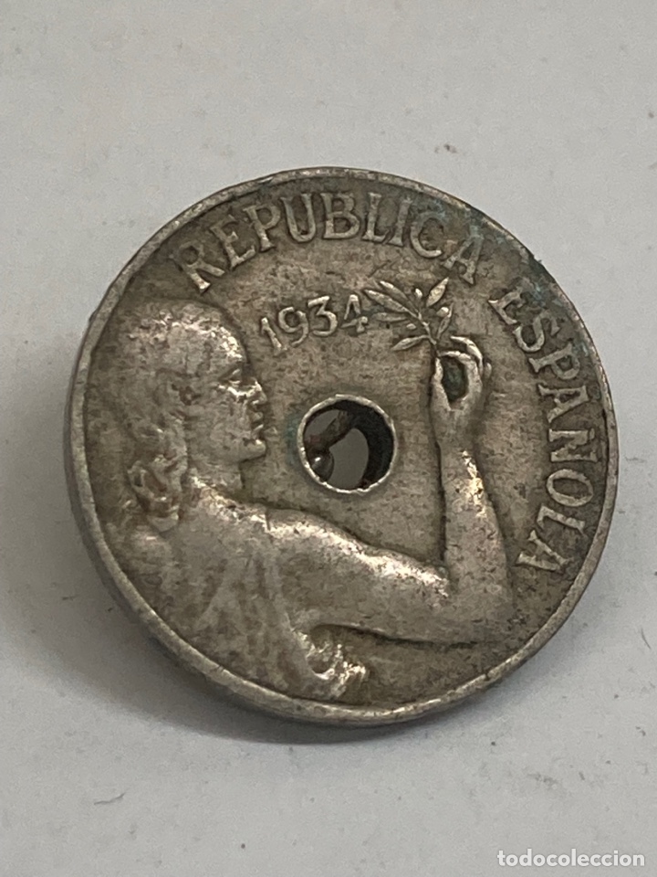 Monedas Rep&uacute;blica: Moneda de 25 c&eacute;ntimos 1934 - Foto 2