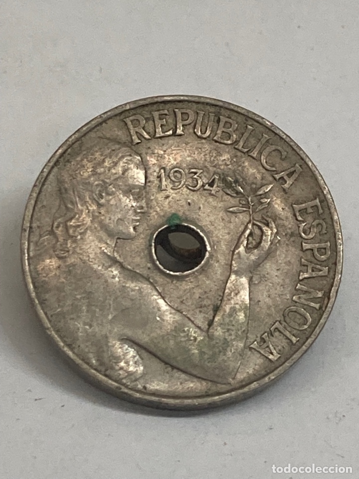 Monedas Rep&uacute;blica: Moneda de 25 c&eacute;ntimos 1934 - Foto 2