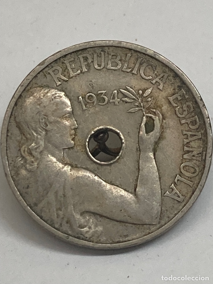 Monedas Rep&uacute;blica: Moneda 25 c&eacute;ntimos 1934 - Foto 2