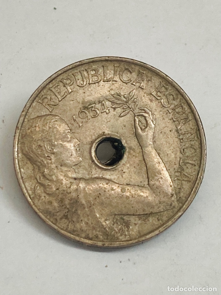 Monedas Rep&uacute;blica: Moneda 25 c&eacute;ntimos 1934 - Foto 1