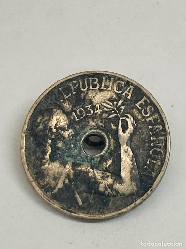 Monedas Rep&uacute;blica: Moneda 25 c&eacute;ntimos 1934 - Foto 2