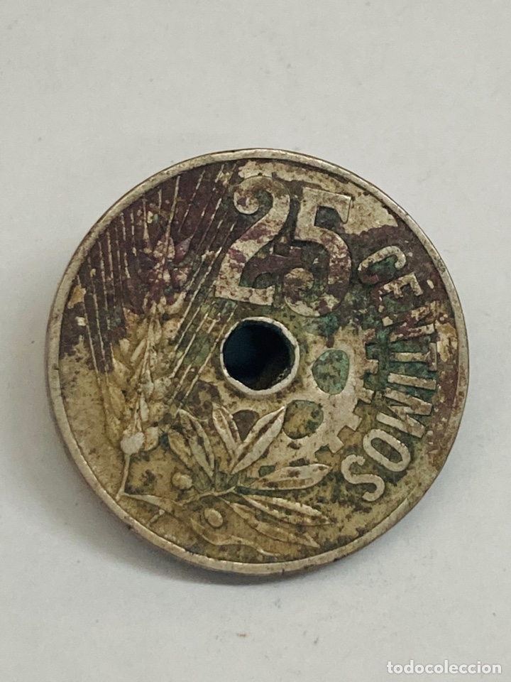 Monedas Rep&uacute;blica: Moneda 25 c&eacute;ntimos 1934 - Foto 2