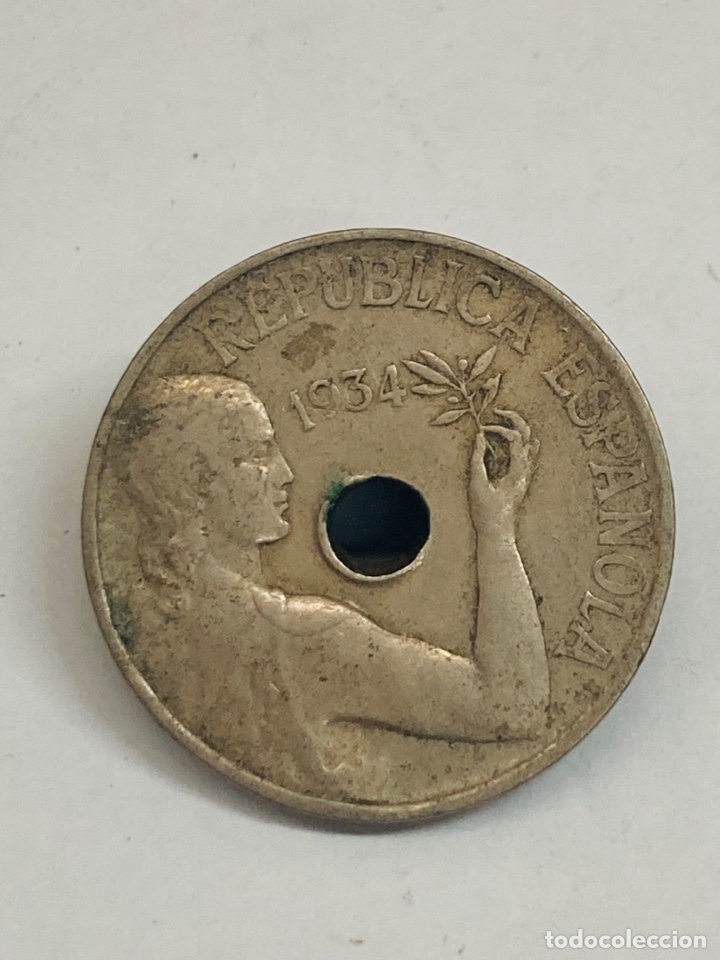 Monedas Rep&uacute;blica: Moneda de 25 c&eacute;ntimos 1934 - Foto 2