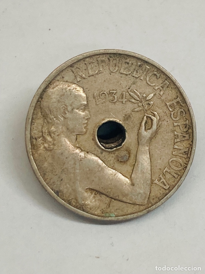 Monedas Rep&uacute;blica: Moneda de 25 c&eacute;ntimos 1934 - Foto 1